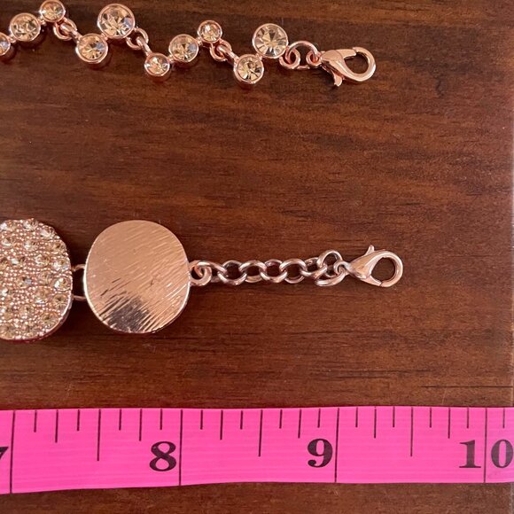 Copper-Tone Sparkle Bracelet Set • Crystal & Textured Oval Pair - Picture 4 of 4